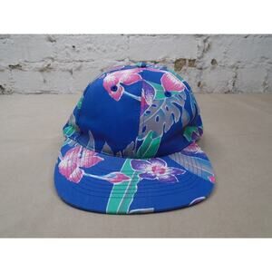 Vintage Hawaiian Snapback Hat Green/Blue Floral Design Nissin Cap One Size